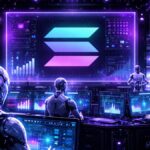 Robots de IA operando en un centro de computación de la red Solana.