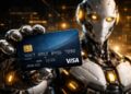 Un robot de IA usando una tarjeta de Visa.