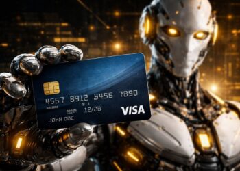 Un robot de IA usando una tarjeta de Visa.