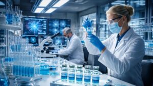 Cientificos trabajando en un laboratorio.