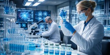 Cientificos trabajando en un laboratorio.