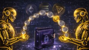 Robots de IA operando entre sí a través de una wallet de criptomonedas.