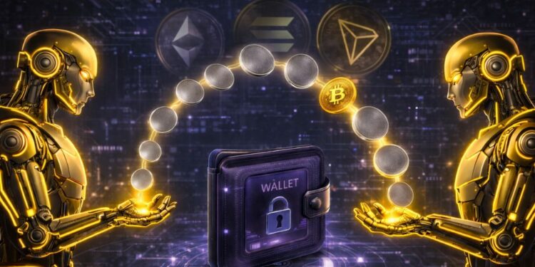 Robots de IA operando entre sí a través de una wallet de criptomonedas.