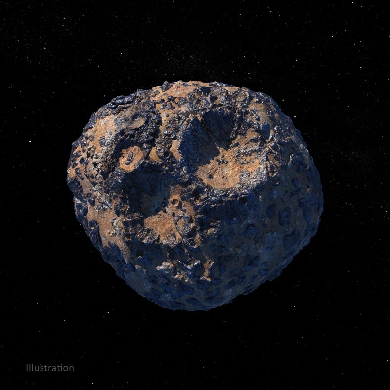 Foto de ilustración del asteroide 16 psyche.