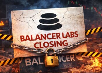 Un candado delante de un cartel que anuncia el cierre de Balancer Labs.