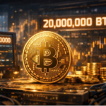 Ilustraciรณn realista que representa a BTC alcanzando los 20.000 BTC minados.