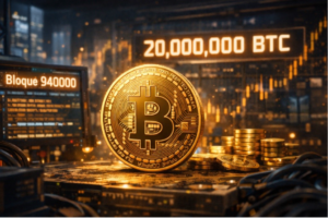 Ilustración realista que representa a BTC alcanzando los 20.000 BTC minados.