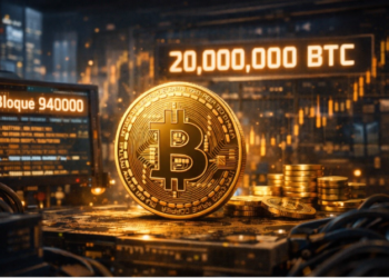 Ilustración realista que representa a BTC alcanzando los 20.000 BTC minados.