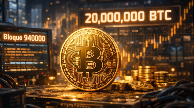 Ilustración realista que representa a BTC alcanzando los 20.000 BTC minados.