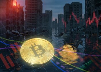Moneda de bitcoin sobre gráficos del mercado