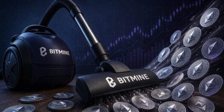 Una aspirado con el nombre de Bitmine aspira monedas físicas de Ether.