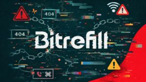 Logo de Bitrefill editado con simbología de fallos y desconexiones.