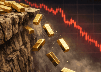 Lingotes de oro cayendo por un precipicio.