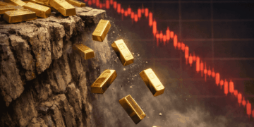 Lingotes de oro cayendo por un precipicio.