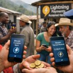 Imagen de una comunidad latinoamericana intercambiando bitcoin, con referencia a Lightning.
