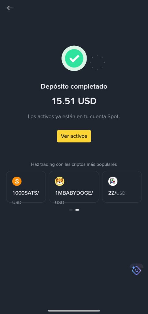 Captura de pantalla de la interfaz de Binance.
