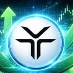 Una moneda física de dexe rodeada de flechas verdes