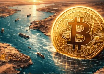 Una moneda física de bitcoin en el estremo de Ormuz.