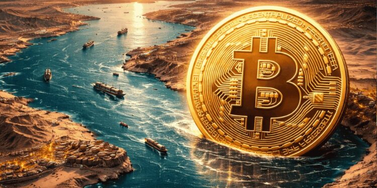 Una moneda física de bitcoin en el estremo de Ormuz.