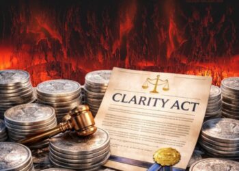 Hoja de ley clarity con criptomonedas sobre llamas