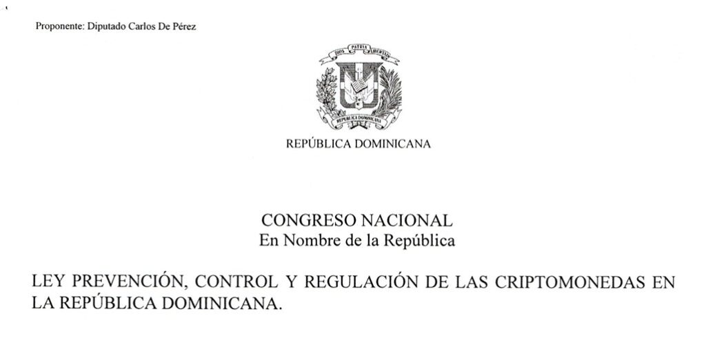Membrete del proyecto de ley presentado en República Dominicana.