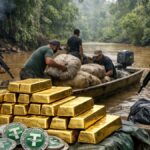Lingotes de oro en la Amazonía, con monedas de USDT y contrabandistas.