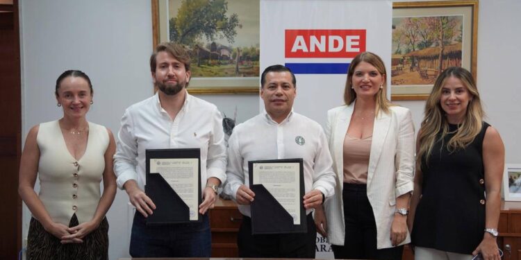 Fotografía de directivos de Morphware y la ANDE tras reunión.