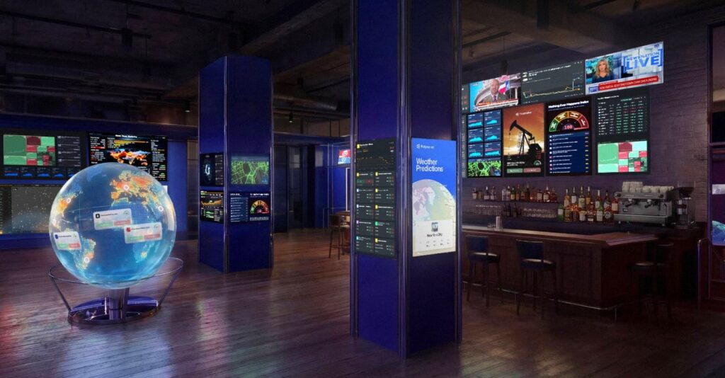 Fotografía del interior del bar de Polymarket.