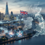 Imagen de Londres, donde se ve el Big Ben y la forma del mapa del paรญs.