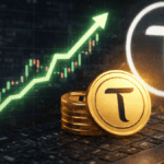 Logo de la criptomoneda bittensor (TAO) y una flecha verde ascendente.