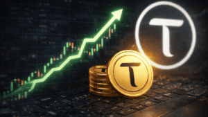 Logo de la criptomoneda bittensor (TAO) y una flecha verde ascendente.