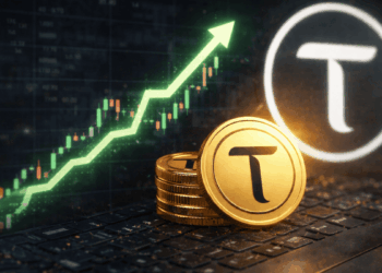 Logo de la criptomoneda bittensor (TAO) y una flecha verde ascendente.