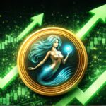 Una moneda física de siren rodeada de flechas verdes.
