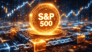 Una representación gráfica de un token del s&p500 en una cadena de bloques.