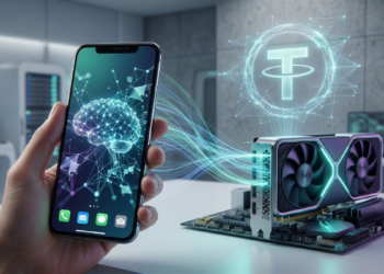 Imagen de una gpu y un teléfono móvil donde se ve una evolución o traspaso de datos de la gpu al dispositivo.