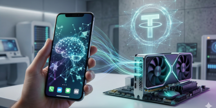 Imagen de una gpu y un teléfono móvil donde se ve una evolución o traspaso de datos de la gpu al dispositivo.