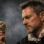 Un hombre mira atentamente una moneda física de XRP.