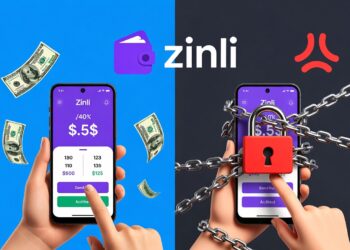 Composición en la que se observan dos wallets zinli, una bloqueada y otra sin bloqueo