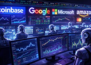 Un centro financiero con agentes de IA operando.