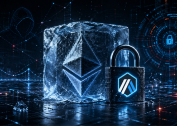 Un token de ether rodeado de un bloque de hielo.