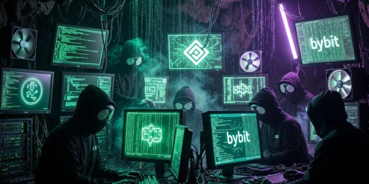 Hackers operando en una cueva e intentando atacar al exchange Bybit.