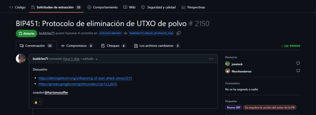 Information about a Bitcoin improvement proposal.