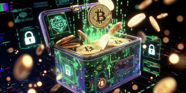 Una wallet digital con monedas de BTC.