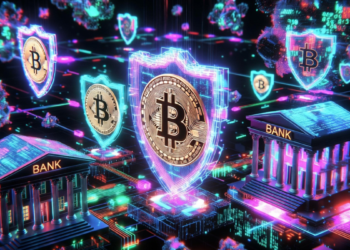 Monedas de Bitcoin y bancos protegiendoses contra ordenadores cuánticos.