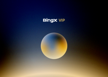 Logo de BinX VIP sobre fondo difuminado azul y amarillo