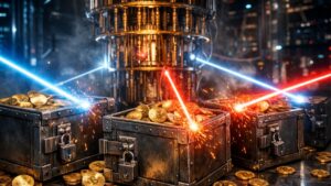 Una computadora cuántica atacando monedas de BTC.