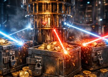 Una computadora cuántica atacando monedas de BTC.