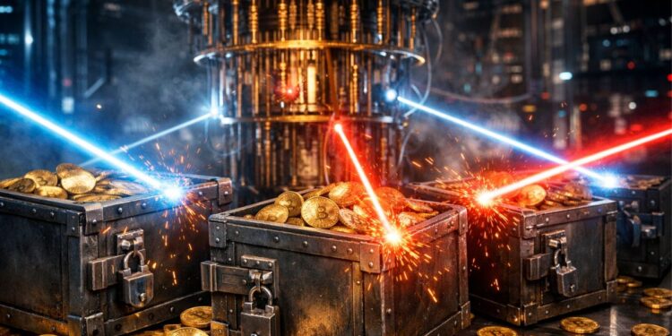Una computadora cuántica atacando monedas de BTC.