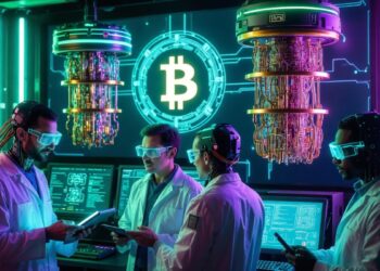 Científicos discutiendo sobre Bitcoin y computación cuántica.