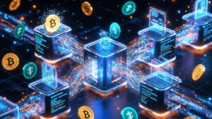 Bloques de Bitcoin procesando transacciones.